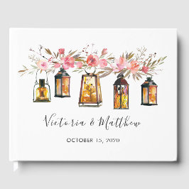 Rustik Watercolor Blommigt Lantern Bröllop Gästböcker
