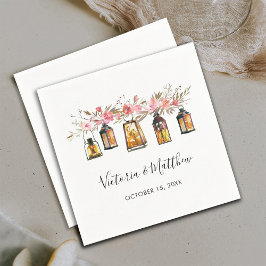 Rustik Watercolor Blommigt Lantern Bröllop Pappersservett