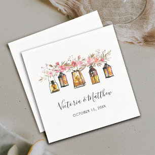 Rustik Watercolor Blommigt Lantern Bröllop Pappersservett