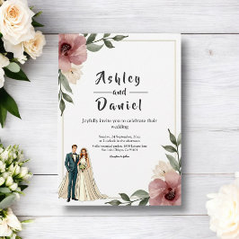 Rustik Watercolor Blommigt par Summer Bröllop Inbjudningar