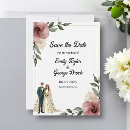 Rustik Watercolor Blommigt par Summer Bröllop Spara Datumet