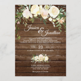 Rustik Watercolor Blommigt Rosa Elfenbenskusten B Inbjudningar