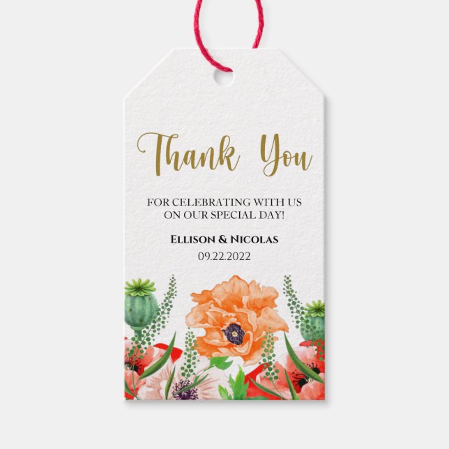 Rustik Watercolor Blommigt Tack Gift-Märkre Presentetikett (Framsidan)