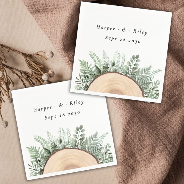 Rustik Watercolor Blommigt Wood Bröllop Pappersservett (Skapare uppladdad)