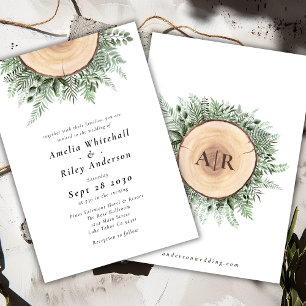 Rustik Watercolor Blommigt Wood Monogrammed Bröllo Inbjudningar