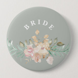 Rustik Watercolor-Blommigtar på Sage Grönt Bride Knapp