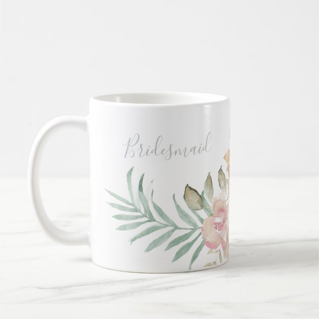 Rustik Watercolor-Blommigtar på Sage Grönt Bridesm Kaffemugg (Vänster)