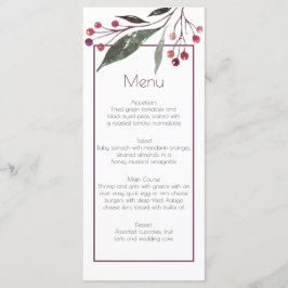 Rustik Watercolor Burgundy Greenery Menu-kort Meny
