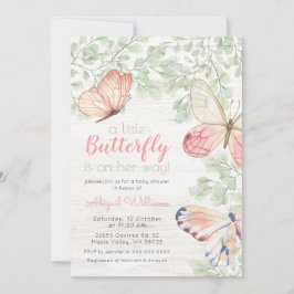 Rustik Watercolor Butterflies Girl Baby Shower Inbjudningar