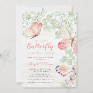 Rustik Watercolor Butterflies Girl Baby Shower Inbjudningar