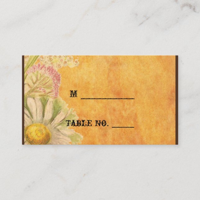 Rustik Watercolor Daisy Bröllop Place Cards Placeringskort (Framsida)