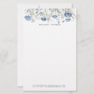 Rustik Watercolor Dusty Blue Hydrangeas Blommigt Brevpapper