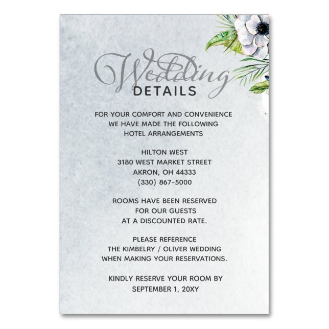 Rustik Watercolor Dusty Blue Nature Blommigt Bröll Bordsnummer (Framsidan)