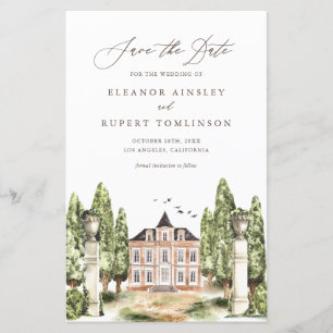 Rustik Watercolor English Manor Save Date Card