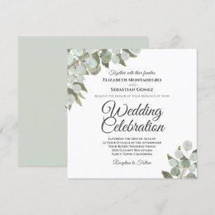 Rustik Watercolor Eucalyptus Elegant bröllop Inbjudningar