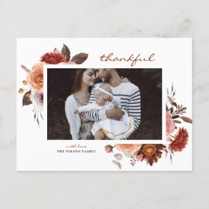 Rustik Watercolor Fall Blommigt Photo Thanksgiving Helg Vykort