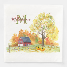 Rustik Watercolor Fall Land Monogram Namn Pappersservett