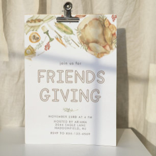 Rustik Watercolor Fall Turkey Friendsgiving Middag Inbjudningar