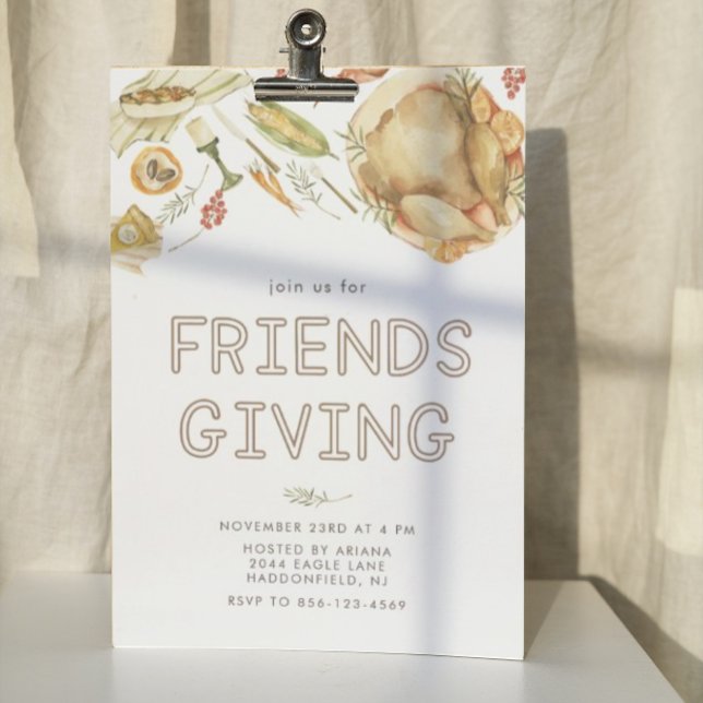 Rustik Watercolor Fall Turkey Friendsgiving Middag Inbjudningar (Skapare uppladdad)