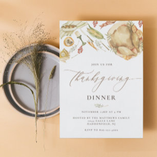 Rustik Watercolor Fall Turkey Thanksgiving Middag Inbjudningar