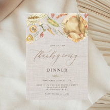 Rustik Watercolor Fall Turkey Thanksgiving Middag