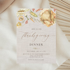 Rustik Watercolor Fall Turkey Thanksgiving Middag Inbjudningar