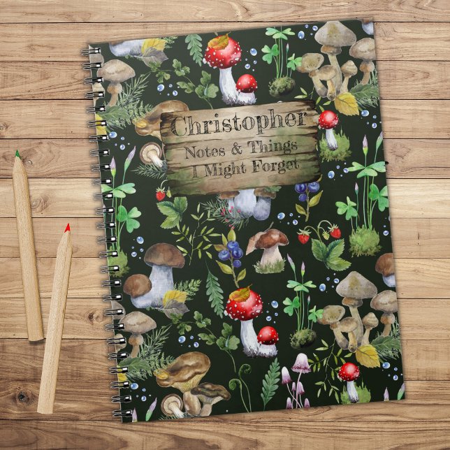 Rustik Watercolor Forest Mushroom Moss Plants Anteckningsbok (Skapare uppladdad)
