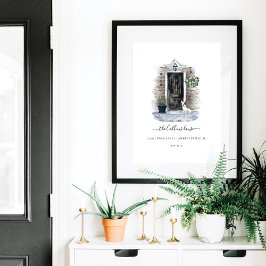 Rustik Watercolor Grått Brick & Black Door Bull Do Poster