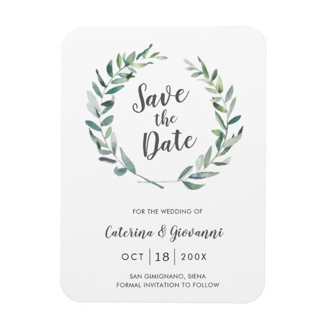 Rustik Watercolor Greenery non Photo Save Date Magnet (Vertikal)