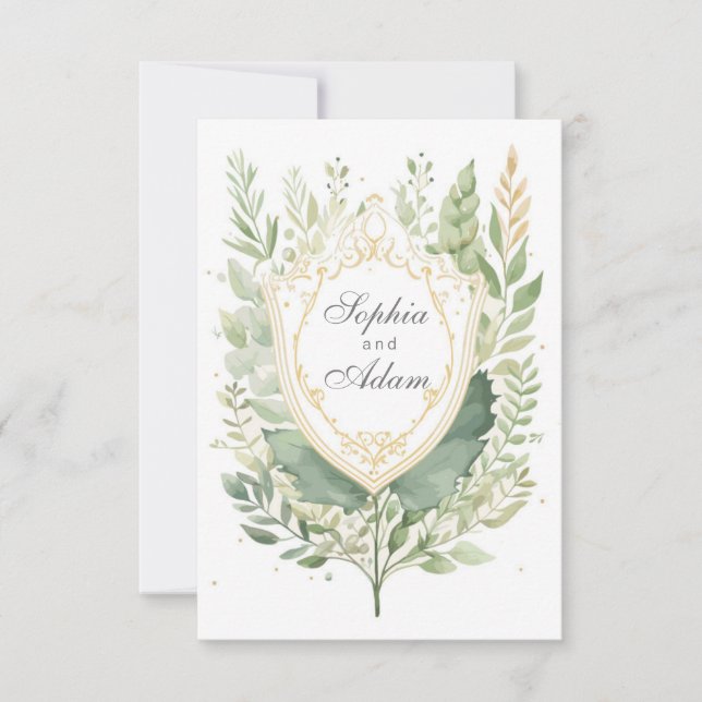 Rustik Watercolor Greenery Save Date Card Spara Datumet (Framsida)