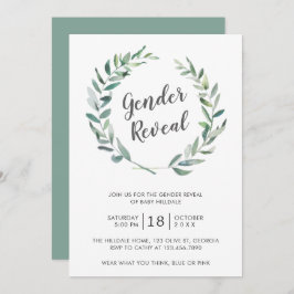 Rustik Watercolor Greenery Wandeine Gender Reveal Inbjudningar