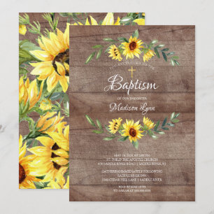 Rustik Watercolor Gult Solblommor Baptism Inbjudningar
