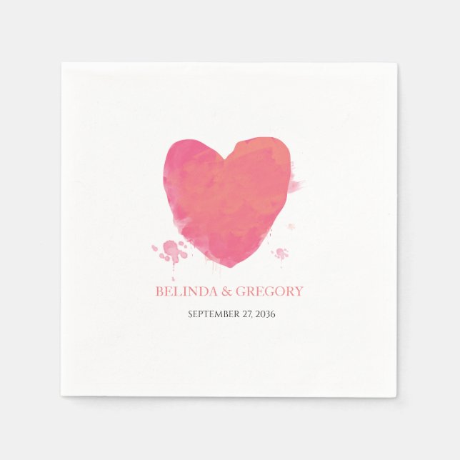 Rustik Watercolor Heart Bröllop Pappersservett (Framsidan)