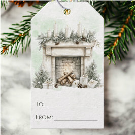 Rustik Watercolor Helgdag Mysigt Fireplace jul Presentetikett
