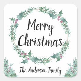 Rustik Watercolor Holly Wandeand God jul Fyrkantigt Klistermärke