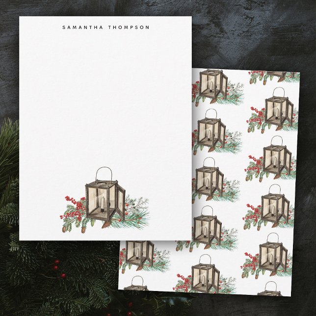 Rustik Watercolor jul Lantern Gräs Berries Anteckningskort (Rustic Corporate Business Logo Christmas Card)