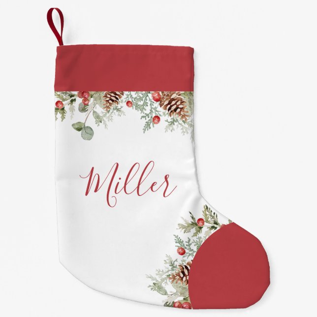 Rustik Watercolor-julen Botanicals Liten Julstrumpa (Framsidan)