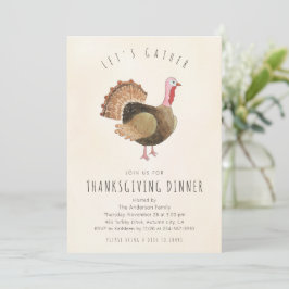 Rustik Watercolor Kalkon Thanksgiving Middag Inbjudningar