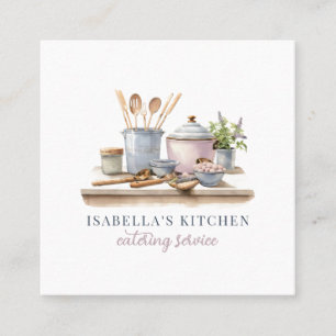Rustik Watercolor Kitchenware-Catering Fyrkantigt Visitkort