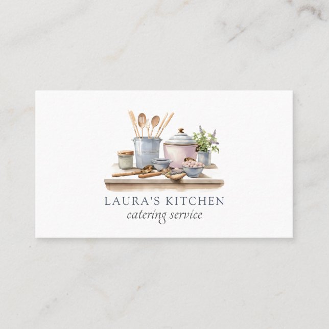 Rustik Watercolor Kitchenware-Catering Visitkort (Framsida)