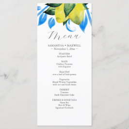 Rustik Watercolor Lemon Gren Bröllop Decor Menus Meny