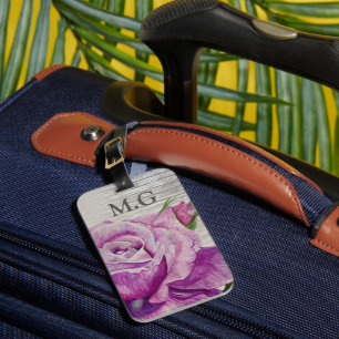 Rustik Watercolor Lila Ro Wood Monogram Bagagebricka