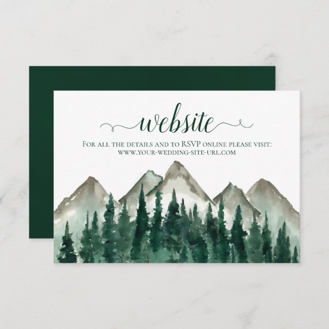 Rustik Watercolor Mountains & Gräs Bröllop webbpla Tilläggskort (Fram/baksida)