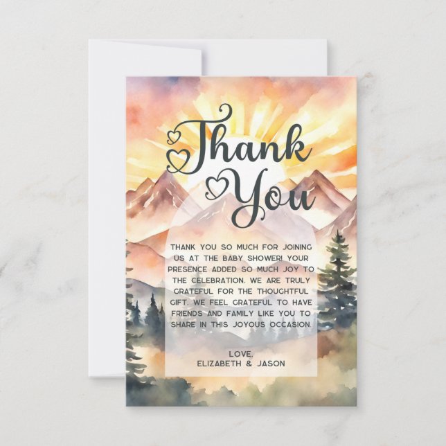 Rustik Watercolor Mountains Nature Sunrise Script Tack Kort (Framsida)