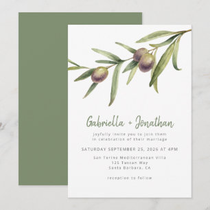 Rustik Watercolor Olive Gren Grönt Bröllop Inbjudningar