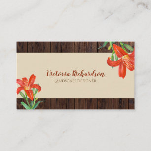 Rustik Watercolor Orange Lilies Blommigt Art Visitkort
