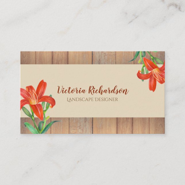 Rustik Watercolor Orange Lilies Blommigt Art Visitkort (Framsida)