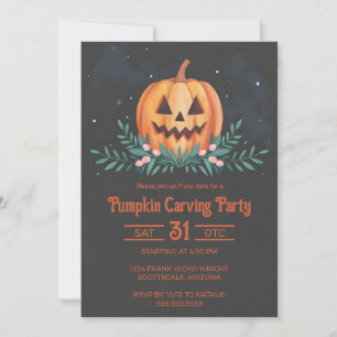 Rustik Watercolor Pumpkin Carving Party Halloween Inbjudningar