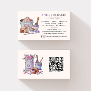 Rustik Watercolor QR Code Bakery Visitkort