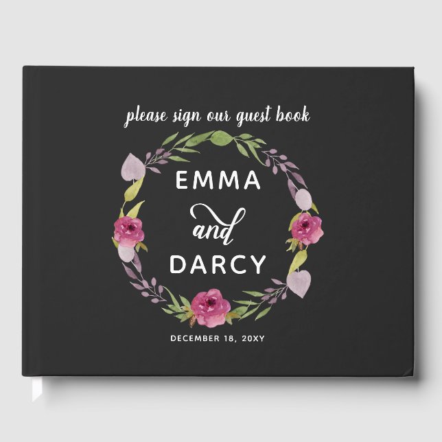 Rustik Watercolor Rosa Blommigt Bröllop Gästböcker (Framsida)